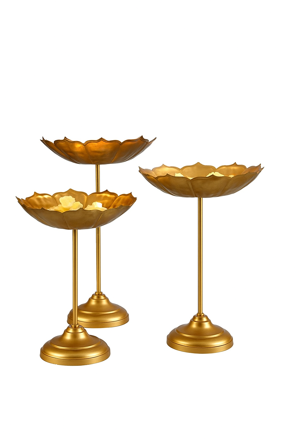 Metal Lotus Flower Diya Stand – Set of 3