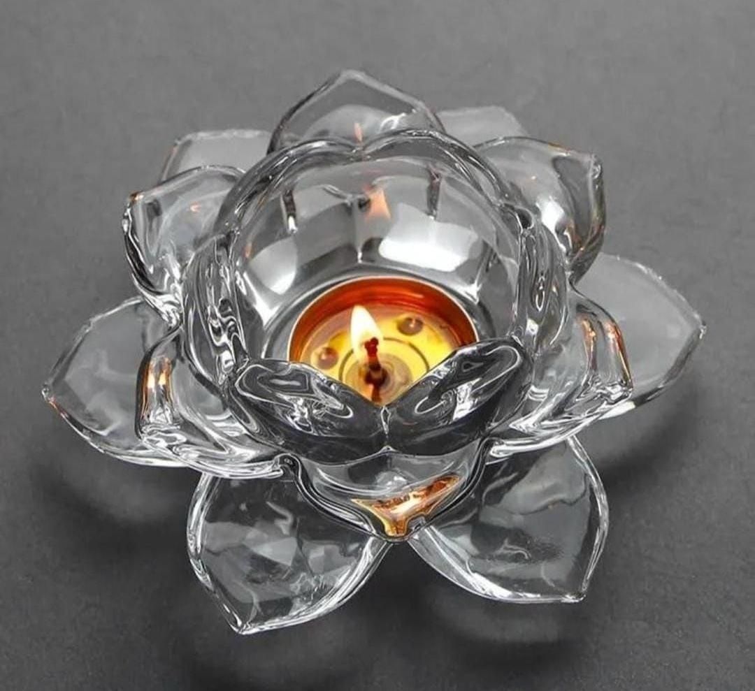 Glass Lotus Flower Tea Light Candle Holder