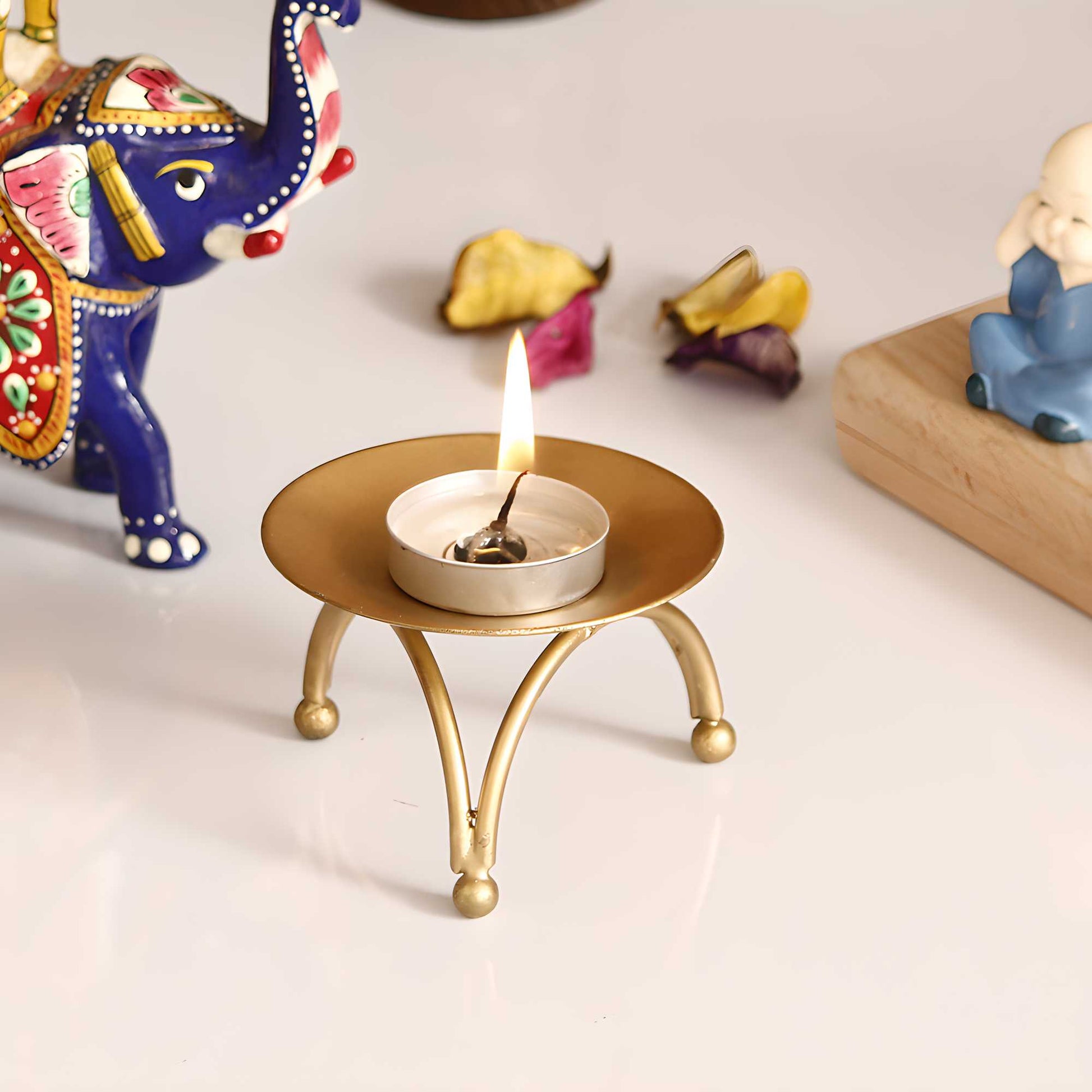 Minimalist Brass Tea Light Holder with Tripod Stand