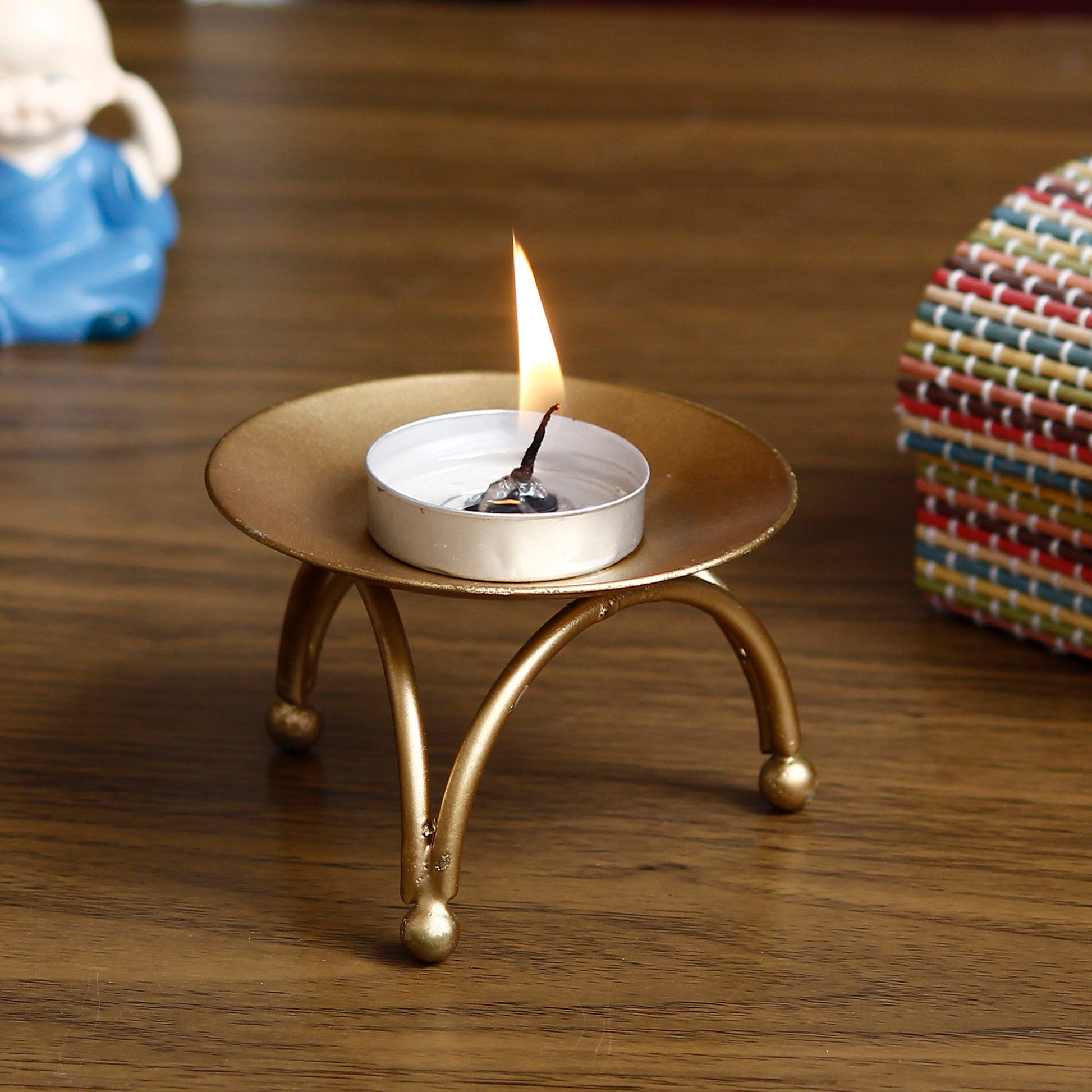 Minimalist Brass Tea Light Holder with Tripod Stand