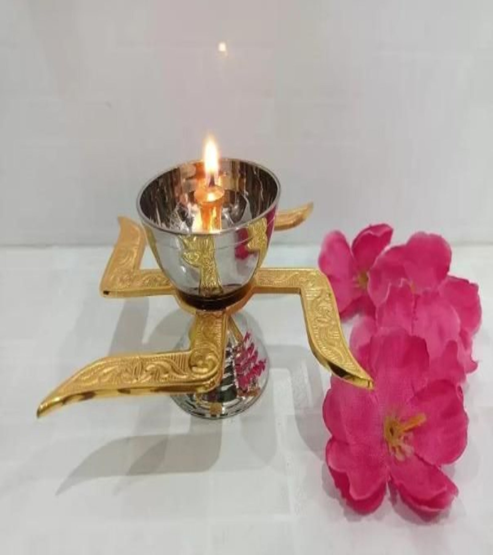 Swastik Brass Diya with Intricate Carving – Auspicious Pooja Décor