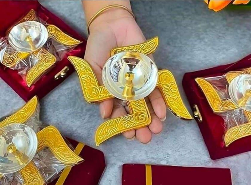 Swastik Brass Diya with Intricate Carving – Auspicious Pooja Décor