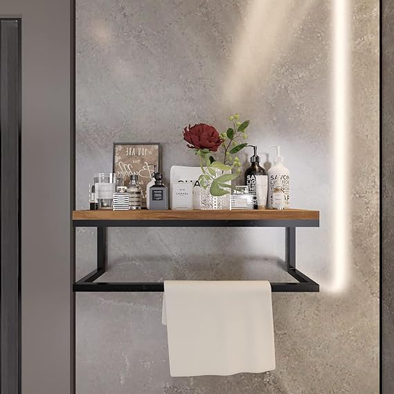 Modern Wooden Display Stand with Black Metal Frame