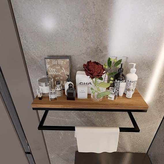 Modern Wooden Display Stand with Black Metal Frame