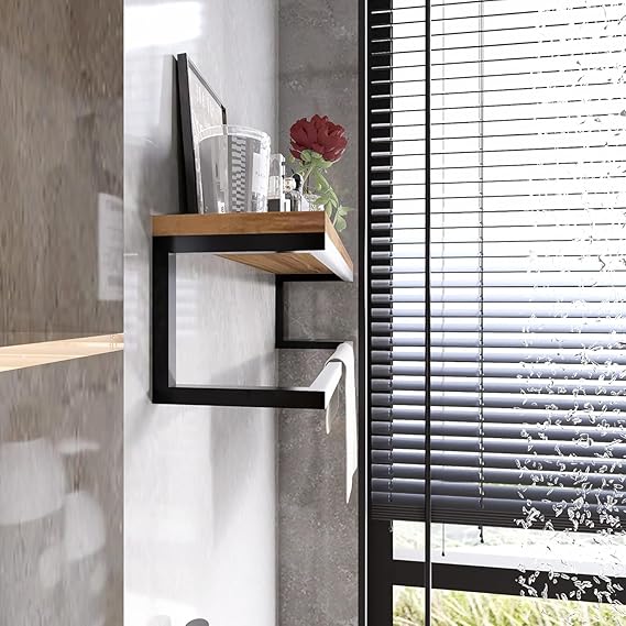 Modern Wooden Display Stand with Black Metal Frame