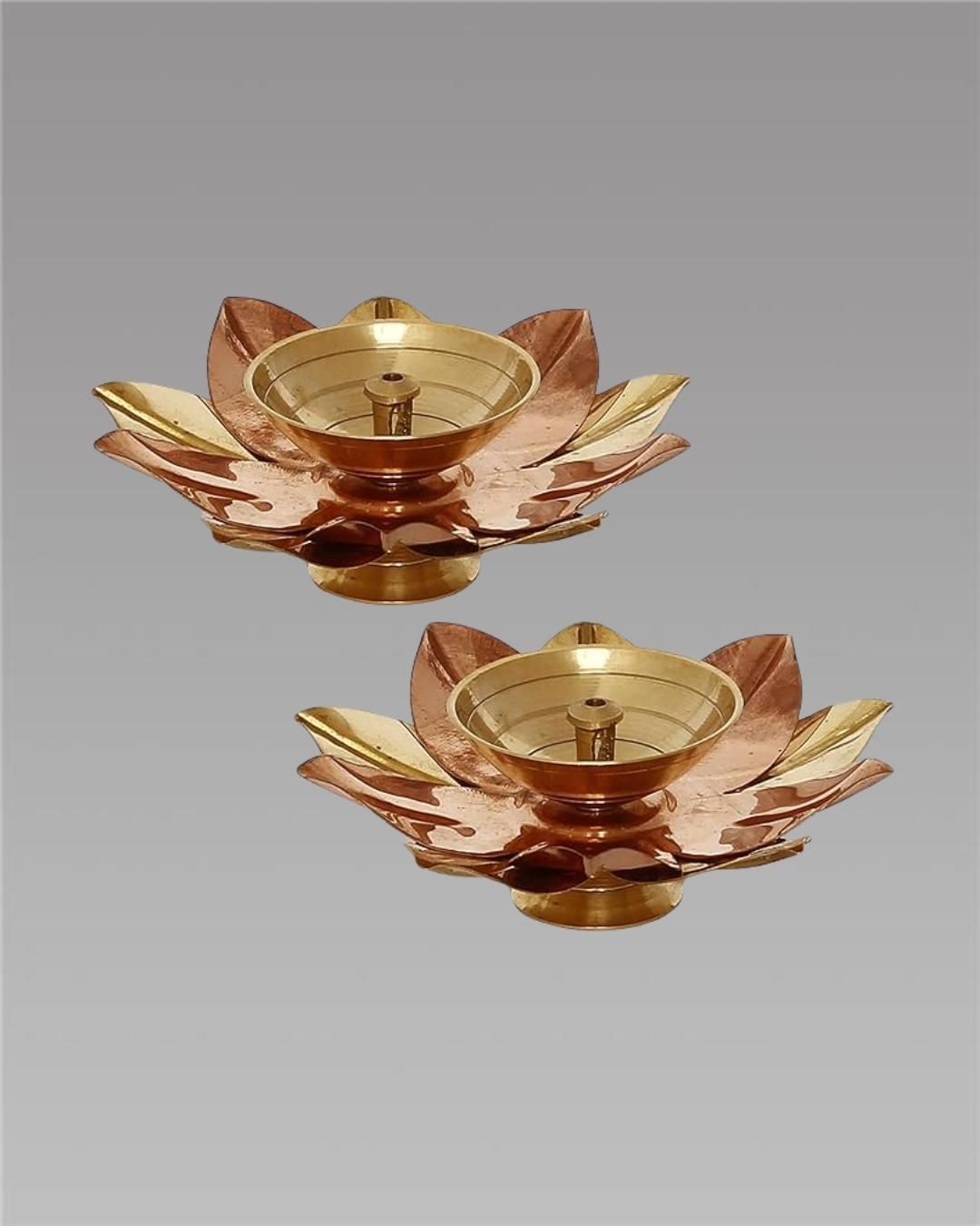 Set of 2 Lotus Design Brass Diyas