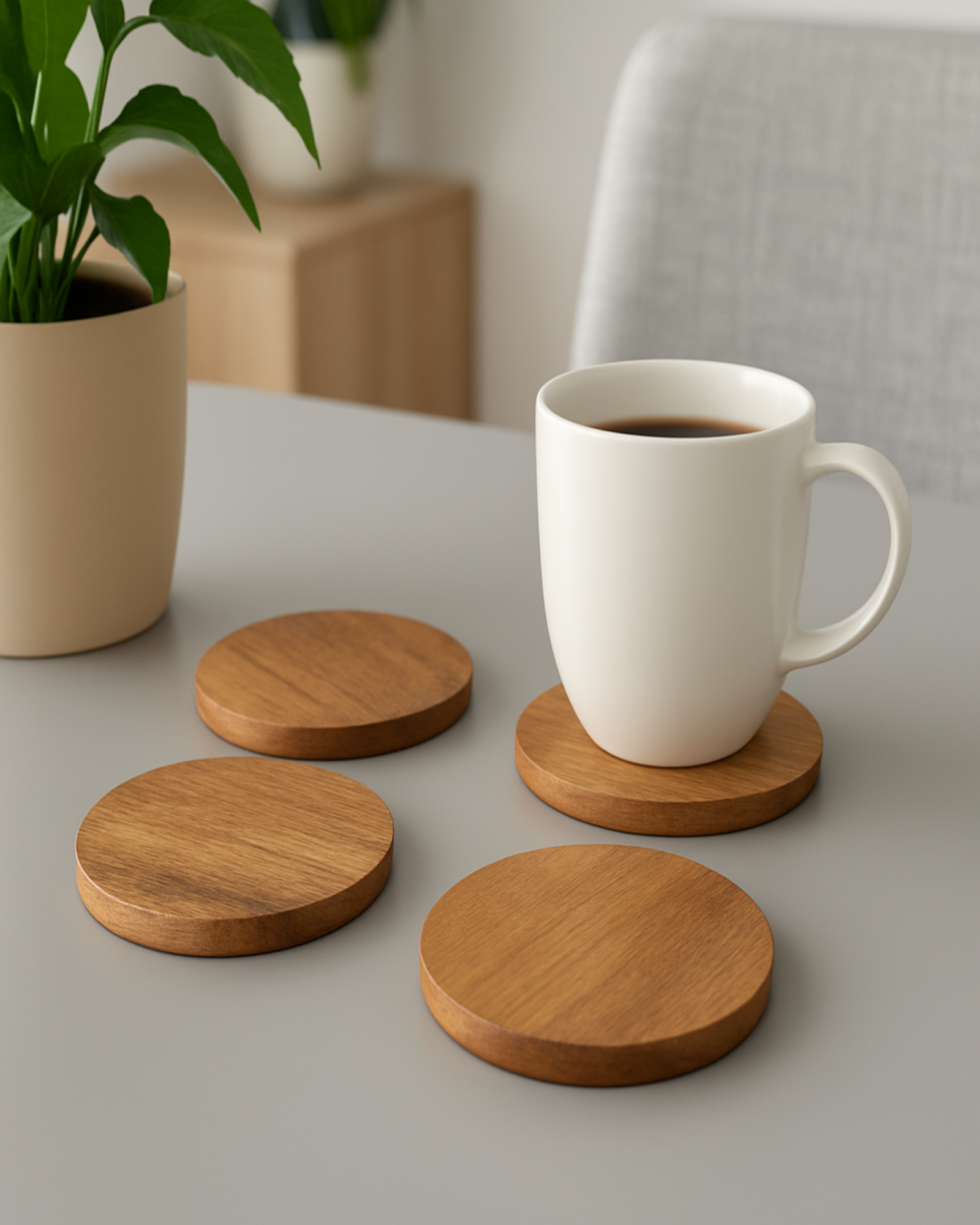 Round Wooden Coasters – Set of 4