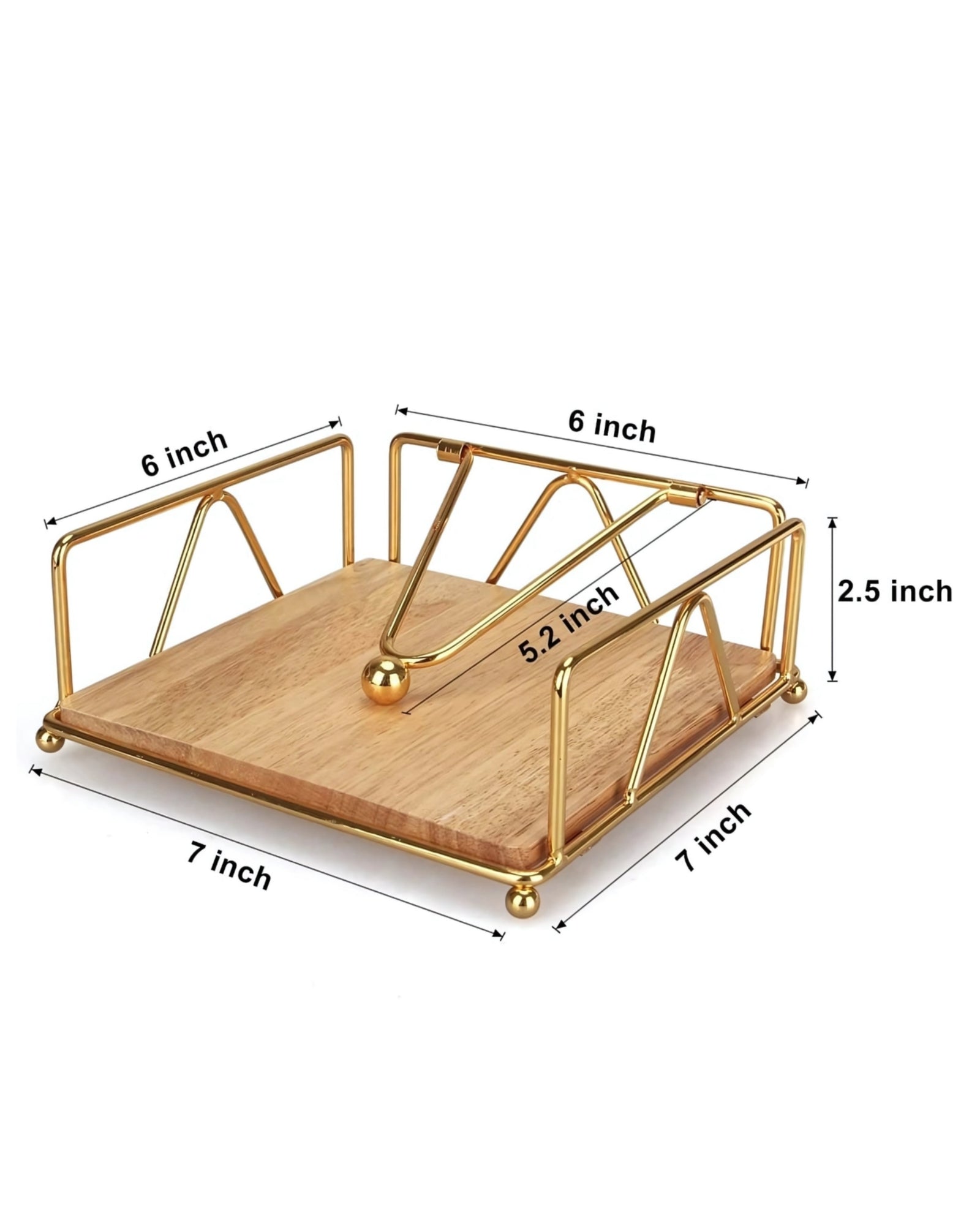 Luxe Gold Metal & Wood Napkin Holder with Weighted Arm