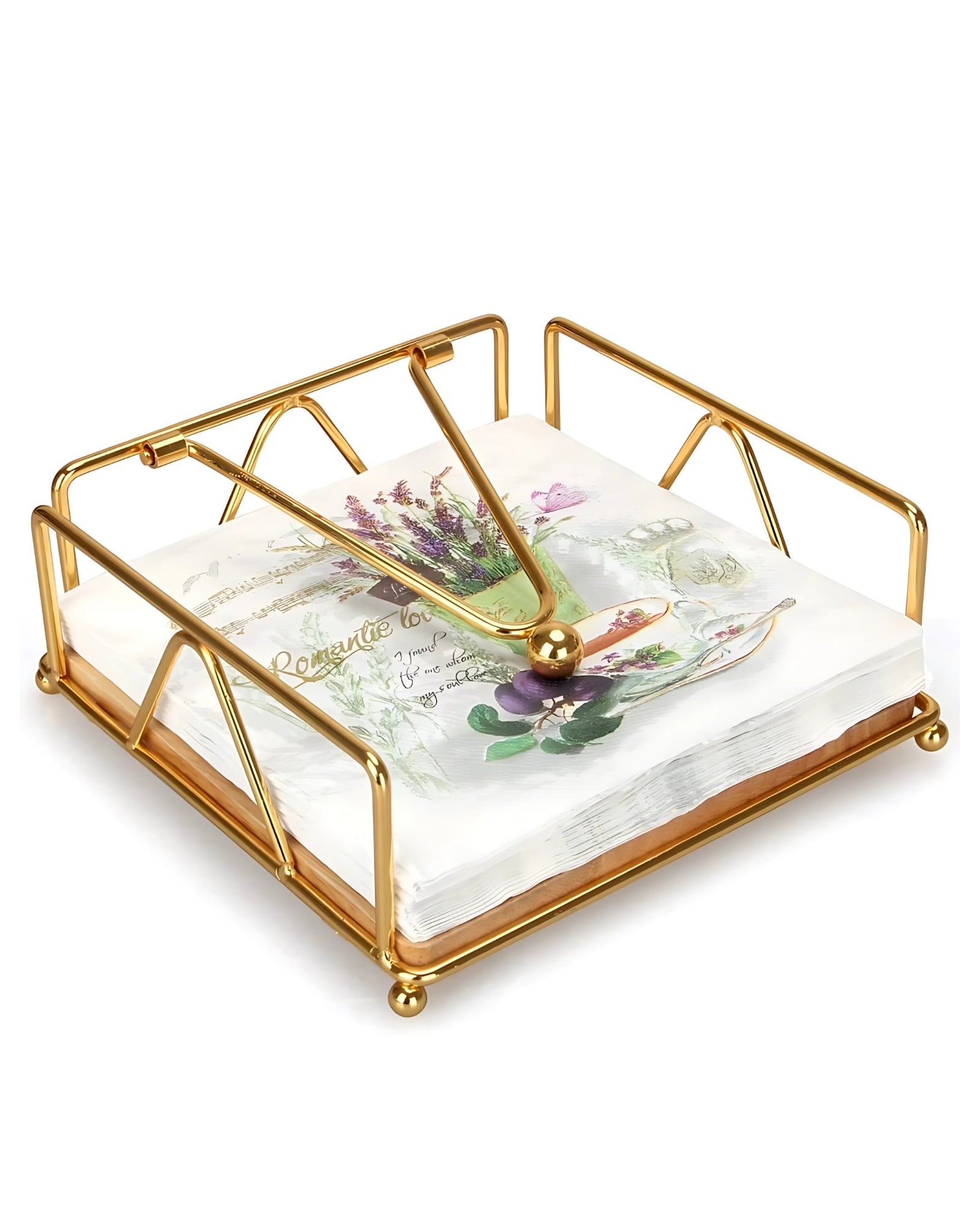 Luxe Gold Metal & Wood Napkin Holder with Weighted Arm
