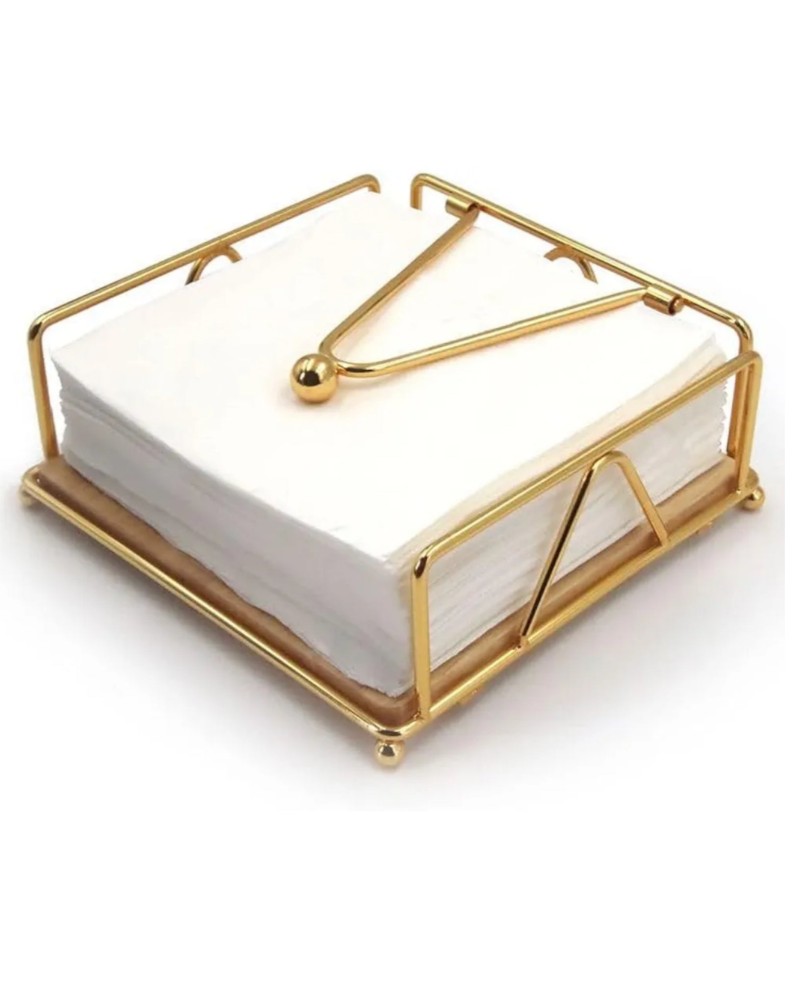 Luxe Gold Metal & Wood Napkin Holder with Weighted Arm
