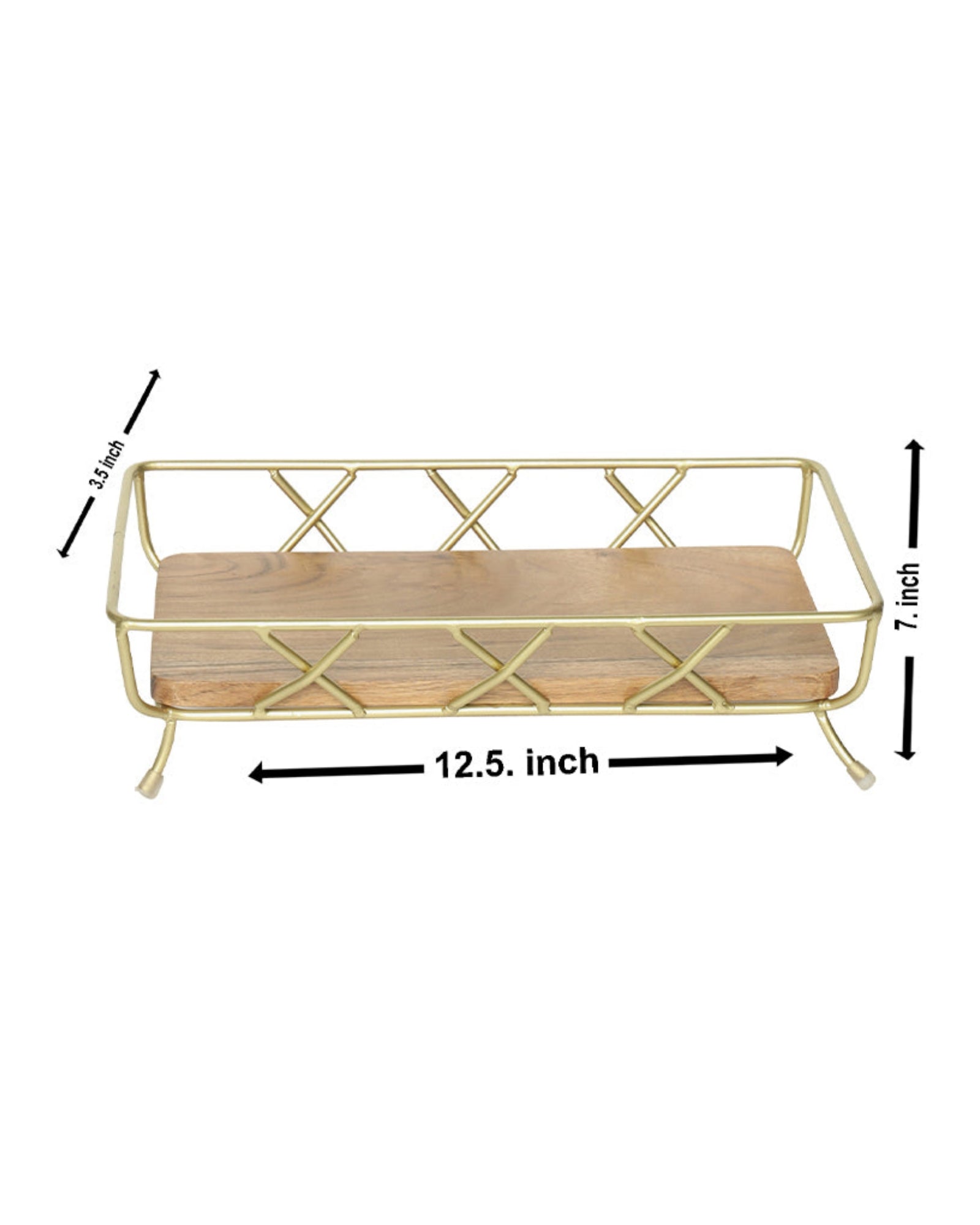 Elegant Gold Metal Serving Tray with Wooden Base