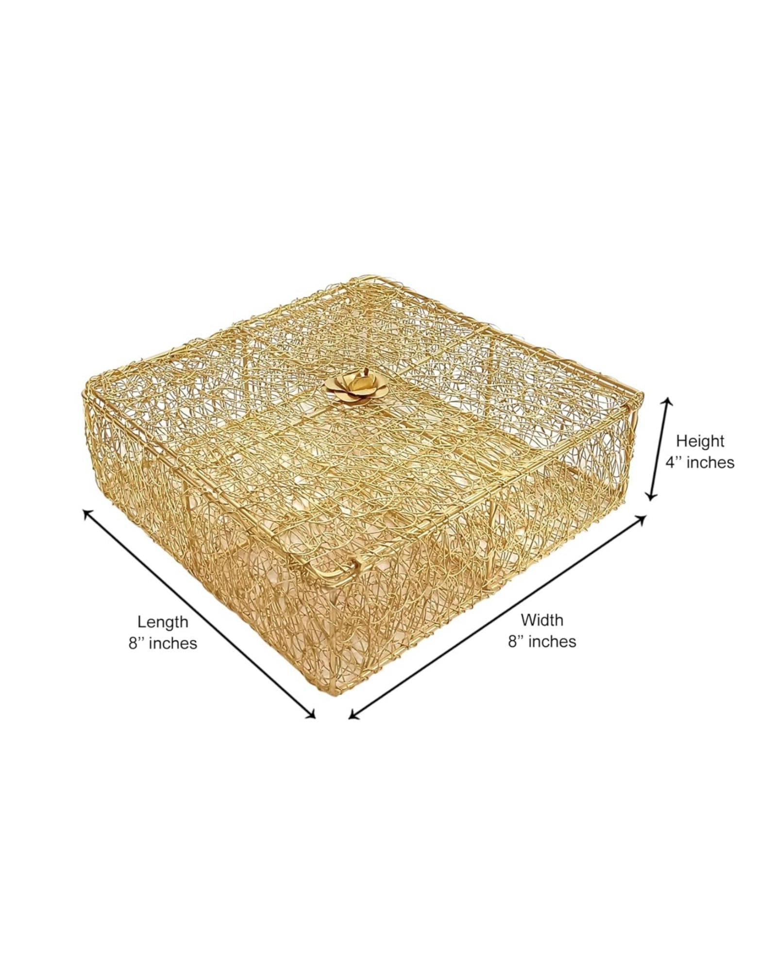 Golden Decorative Wire Mesh Gift Box with Lid – Square