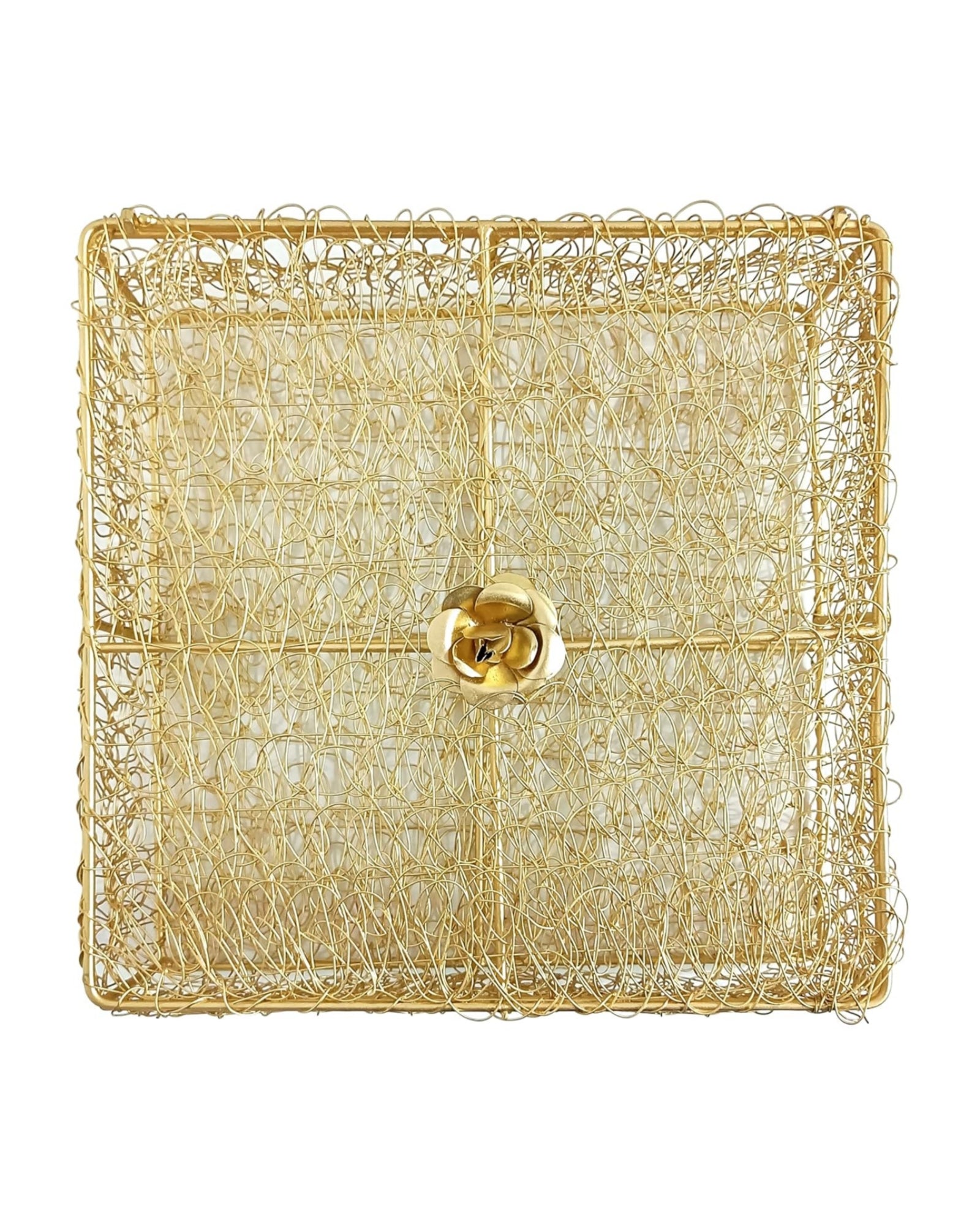 Golden Decorative Wire Mesh Gift Box with Lid – Square
