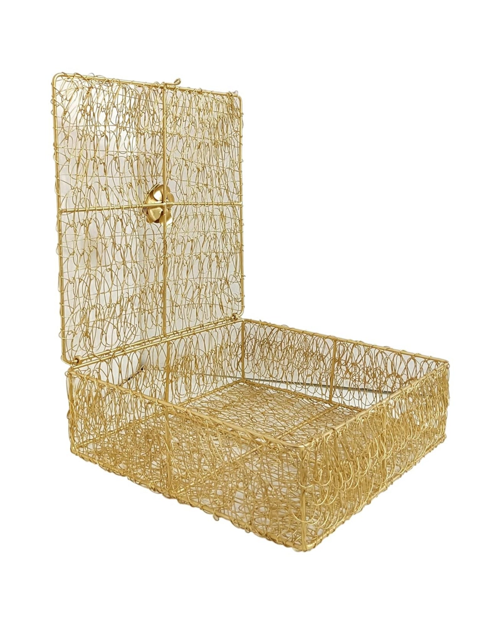 Golden Decorative Wire Mesh Gift Box with Lid – Square