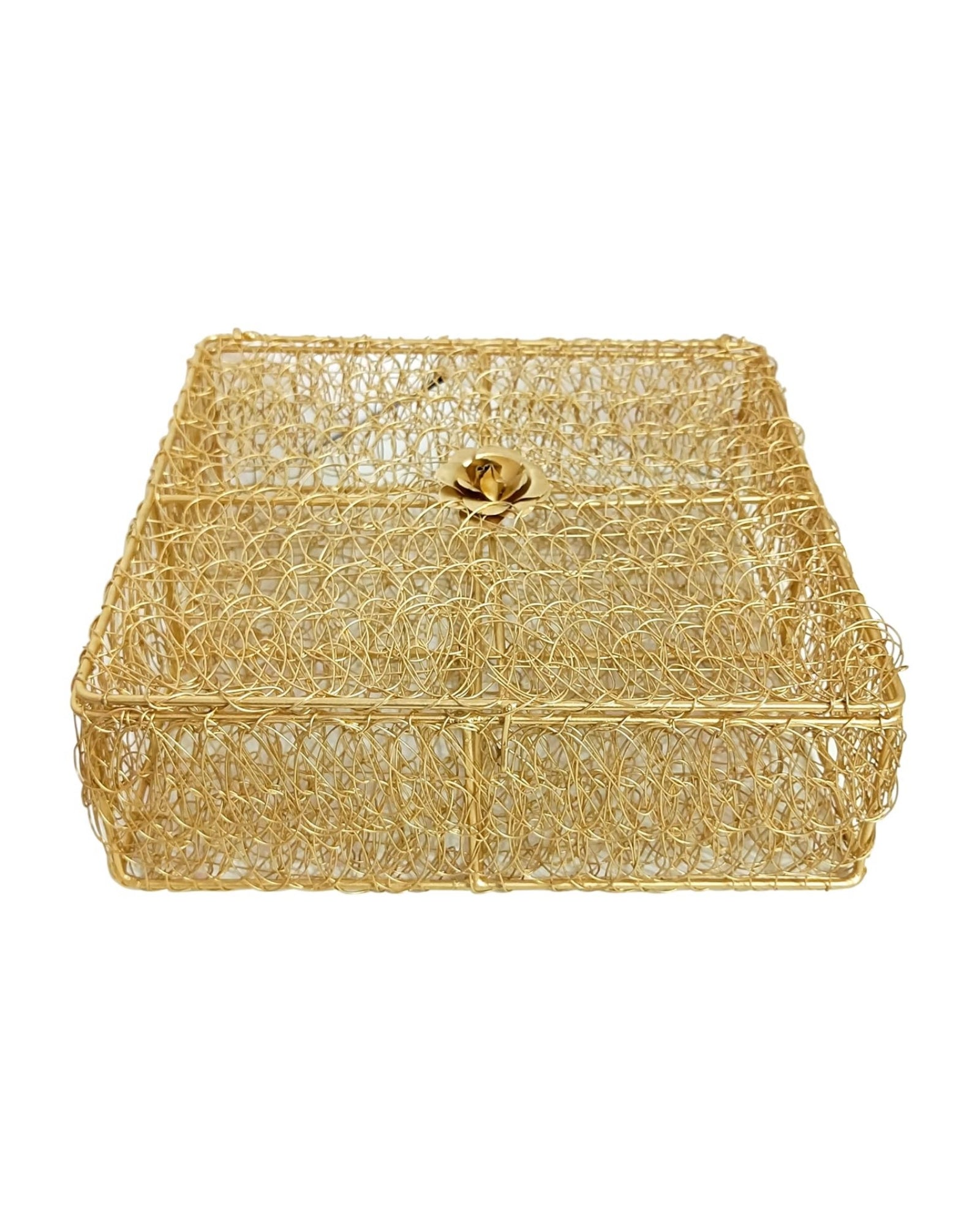 Golden Decorative Wire Mesh Gift Box with Lid – Square