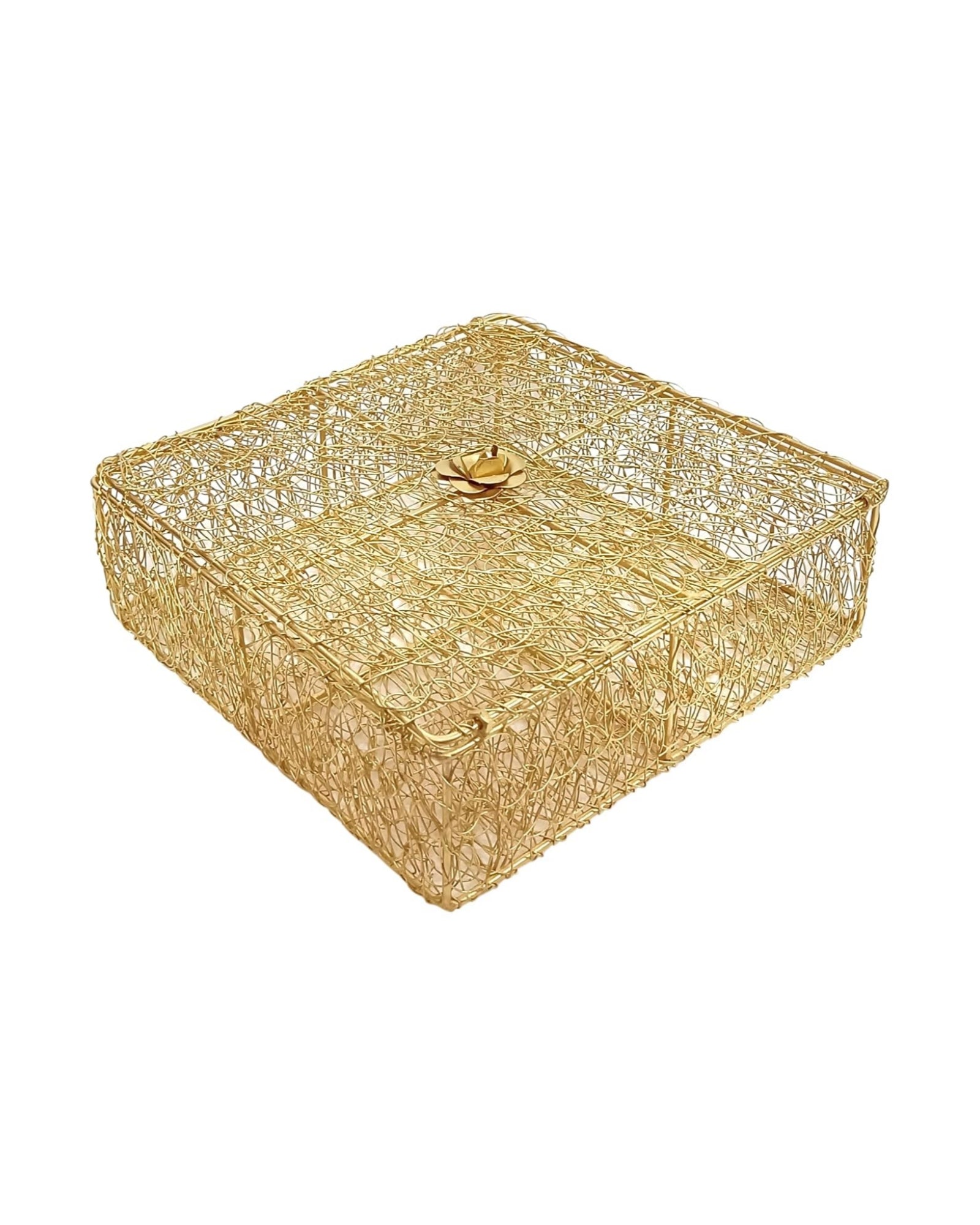 Golden Decorative Wire Mesh Gift Box with Lid – Square