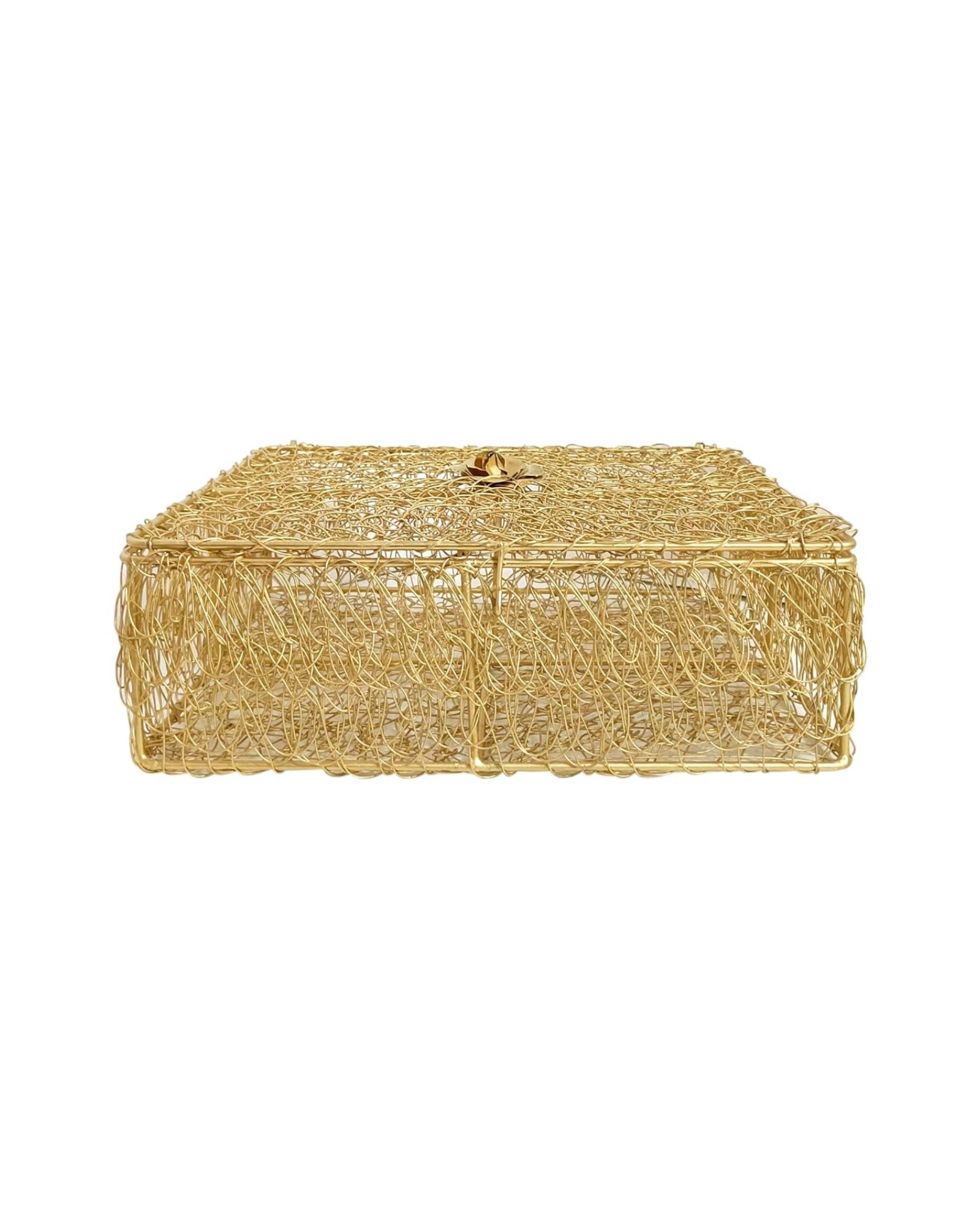 Golden Decorative Wire Mesh Gift Box with Lid – Square