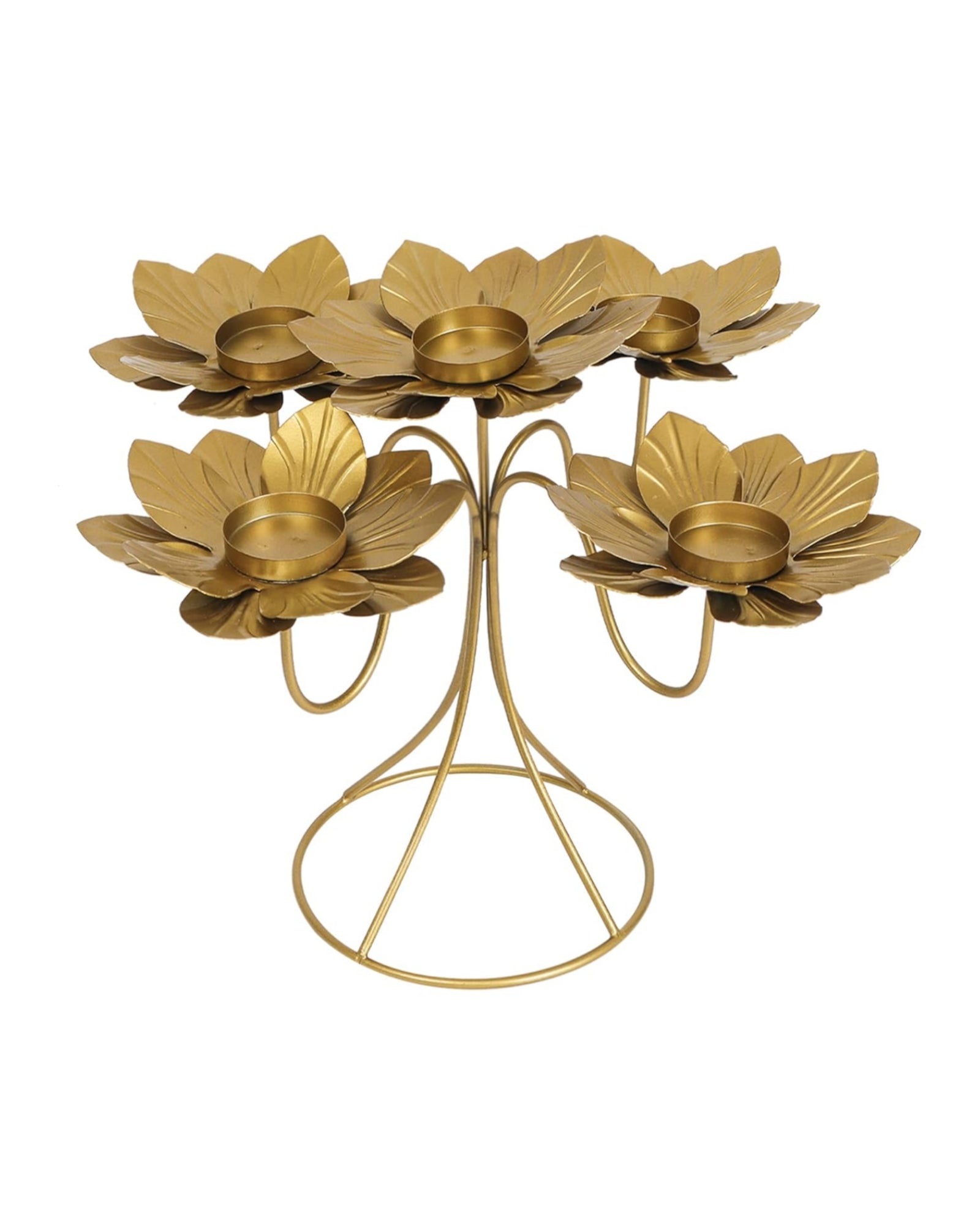 Handcrafted Brass Lotus Tealight Holder – 5 Arms
