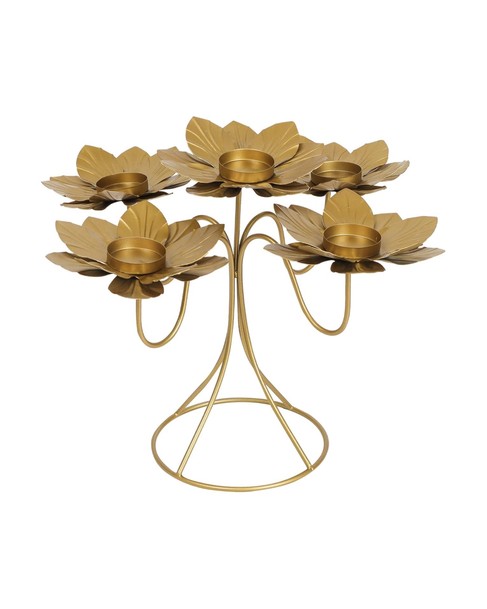 Handcrafted Brass Lotus Tealight Holder – 5 Arms