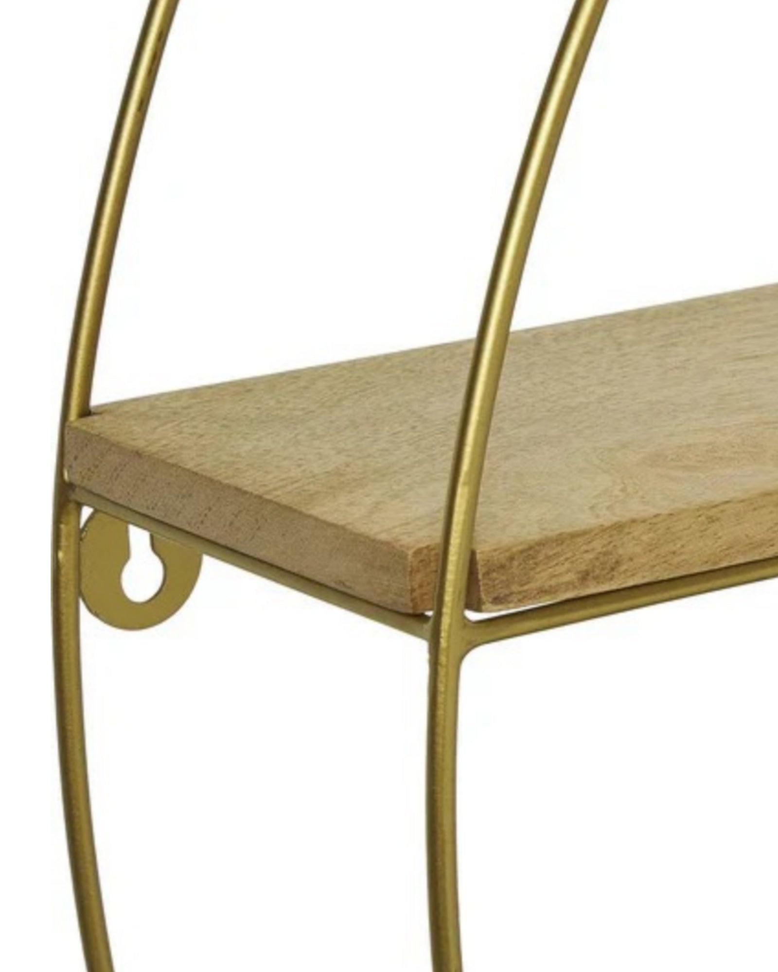Geometric Round Wall Shelf with Gold Metal Frame & Dual Wooden Tiers
