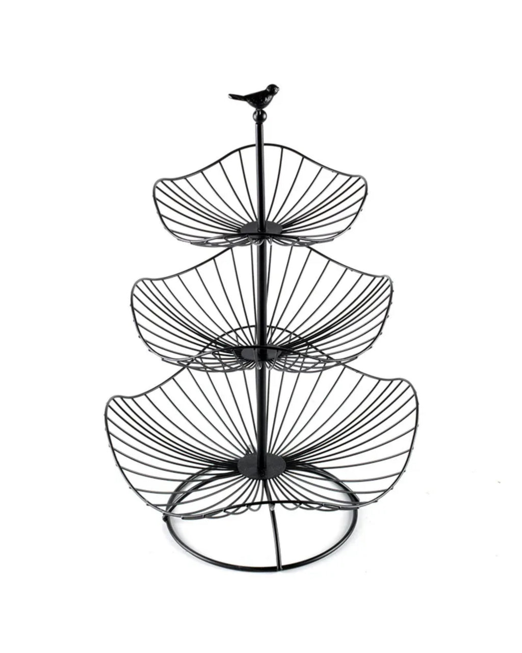 3-Tier Metal Fruit Basket Stand with Bird Top