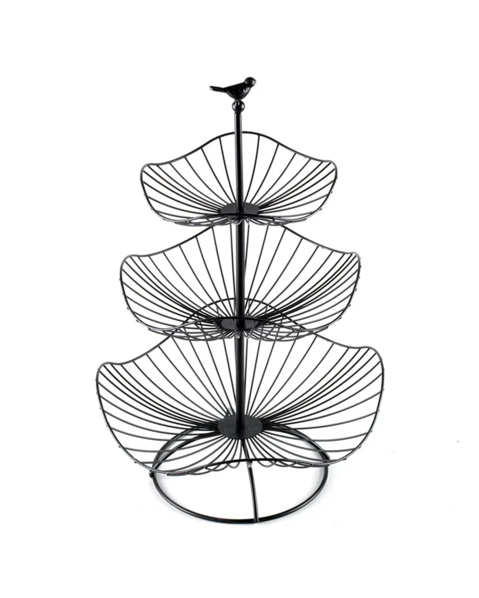 3-Tier Metal Fruit Basket Stand with Bird Top