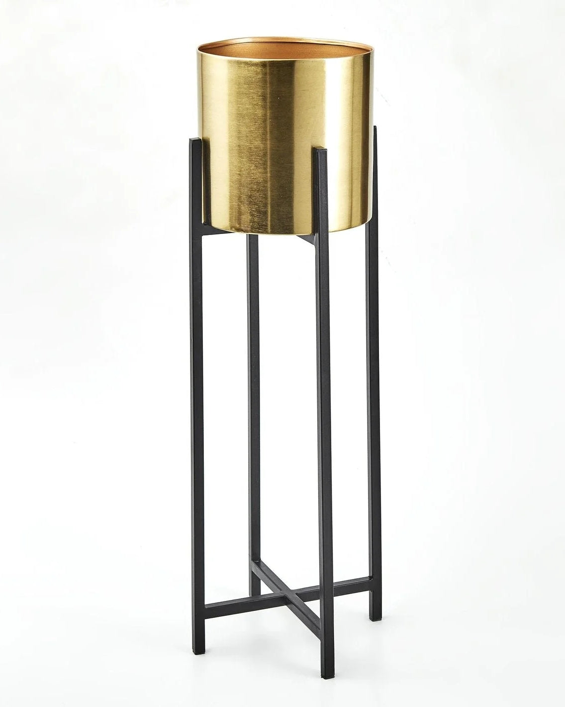 Luxury Gold Metal Planters with Black Iron Stand – Set of 3