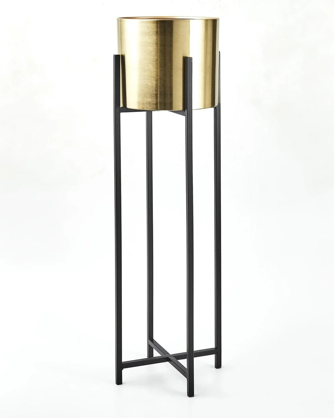 Luxury Gold Metal Planters with Black Iron Stand – Set of 3