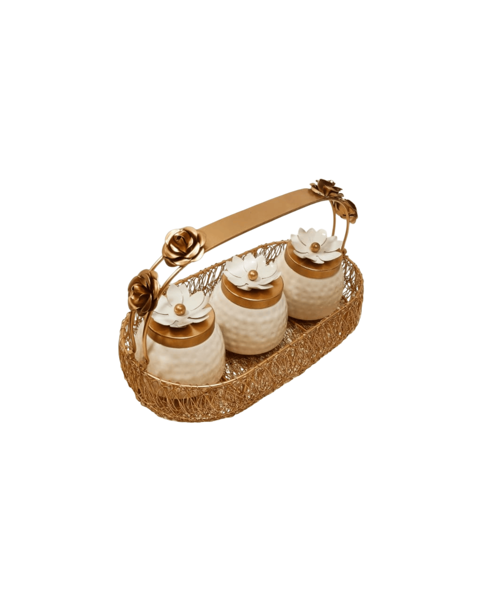 Handcrafted Jar Set with Floral Lid & Basket