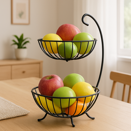 2-Tier Metal Fruit Basket with Curved Stand